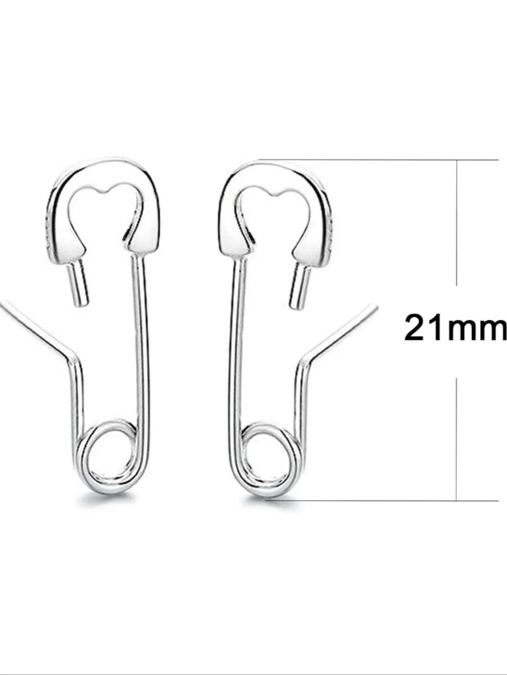 Sterling Silver Heart Safety Pin Earrings - Minimalist Silver Polish